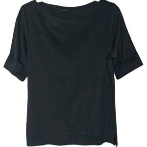 Lauren Ralph Lauren Stretch Boat Neck Rolled Sleeve Shirt, Size Large, Black